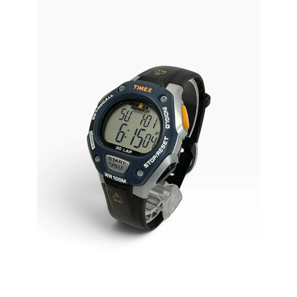 Timex Ironman Triathlon Watch Mens Black Blue 30-Lap Indiglo 100M